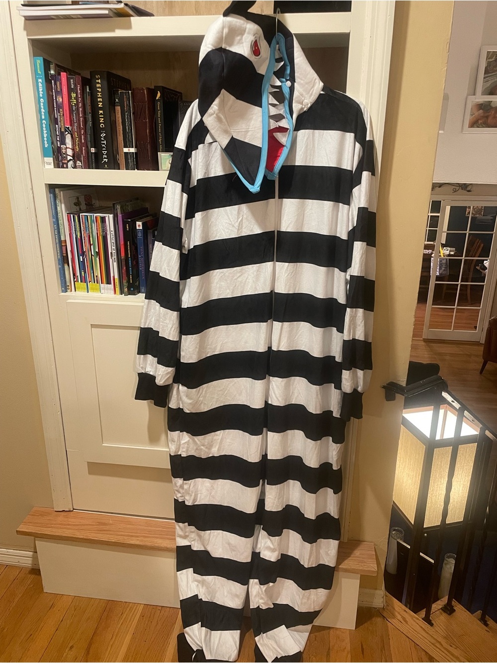 Kids Shark Hooded Pajamas - Black & White Stripes